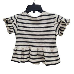 Peek Girl's White‎ Black Stripe Textured Cotton Button Back Ruffle Peplum Top XS
